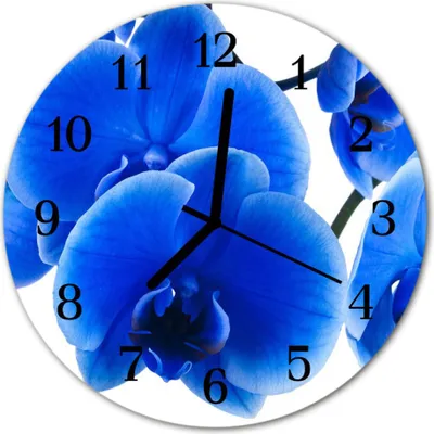 Produktbild von Glasuhr Wanduhr Küchenuhr Echt-Glas 30fi cm Orchidee blau