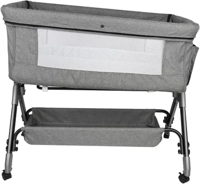 Produktbild von Beistellbett Baby,4-stufig Höhenverstellbar,3 in 1 Babybett und Babywiege,Kinderbett mit Rollen,Moskitonetz, 20° Neigung Babybett, 104 * 52 * 100-110cm – Leinengrau