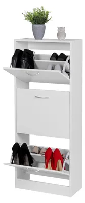 Produktbild von Schuhschrank mit 3 Klappfächern, 125 cm Schuhregal für 18 Paar Schuhe, moderne Schuhkommode