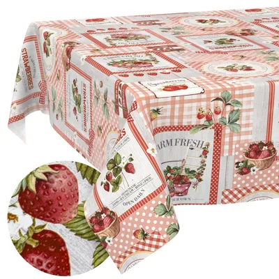 Immagine prodotto di Tovaglia lavabile con motivo fragole, forma ovale, dimensioni 240 x 140 cm