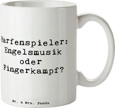 Produktbild von Mr. & Mrs. Panda Tasse Spruch Harfe Melodien - Weiß - Geschenk, Lernen, himmlisch, Musik, Teetasse, Musiker, Trinkbecher, Kaffeebecher, Instrumentenspiel, Pott, Elegant