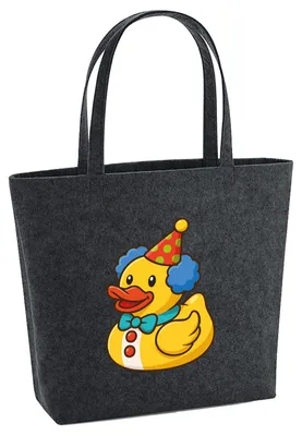 Produktbild von Huuraa Filzshopper Quietscheente Clown Gummiente Zirkus 22 Liter Charcoal Melange Filztasche Geschenkidee
