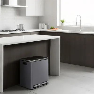 Obrázek produktu pro Kuchyňský odpadkový koš, 2 x 15 litrů, systém třídění odpadu 2 přihrádky, odpadkový koš