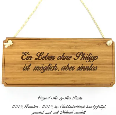 Produktbild von Mr. & Mrs. Panda Holz Wegweiser Philipp - Geschenk, Praxisschild, Schild, Landhaus, Reklameschild, Eingangsschild, Shabby, Graviert, Holzschild, Geschenkidee