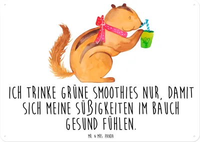 Produktbild von Mr. & Mrs. Panda tafel Eichhörnchen Smoothie DIN A6 - Weiß - Geschenk, Türschild, Green Smoothies, Diät, Magnetschild, Lustige Sprüche, Wandschild, Wandbild, Schild