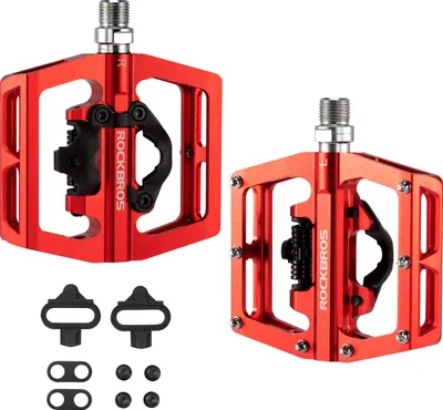 Immagine prodotto di ROCKBROS pedali per bicicletta 2 in 1 SPD pedali/piattaforma pedali in alluminio, per MTB bici da strada bici da città, rosso