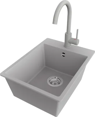 Produktbild von PRIMAGRAN Granitspüle Grau 38x50cm, Spülbecken 1 Becken + Küchenarmatur 32x20cm + Ablauf-Set, Küchenspüle ab 40er Unterschrank - Riga