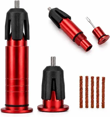 Produktbild von Reparatursatz für Tubeless-Reifen für Fahrräder – Kompaktes Werkzeug mit 5 Reifenstopfen – Aluminium-Lenkerzubehör für Mountainbikes, Gravelbikes und Rennräder