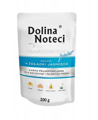 Zdjęcie produktu dla Mokra karma dla psów junior małych ras Dolina Noteci Premium bogata w żołądki jagnięce zestaw 10 x 100 g