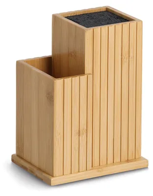 Produktbild von ZELLER 25678 Messerblock mit Borsteneinsatz und Utensilienhalter, Bambus/Kunststoff, ca. 17,2 x 12,5 x 23,3 cm