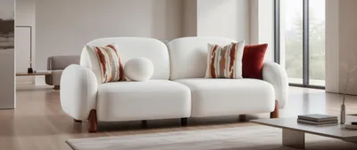 Immagine prodotto di Divano a tre posti bianco con gambe in legno per un arredamento elegante