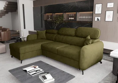 Produktbild von AX LIVING Ecksofa mit Schlaffunktion Ribella 5 L-Form 265cm, Samt in Olivgrün Links