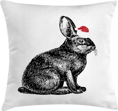 Produktbild von ABAKUHAUS Hase Kissenbezug, Christmas Theme-Kaninchen-Silhouette in Bleistiftzeichnung Sketchy, 40 x 40 cm, Zinnoberrot Anthrazit grau