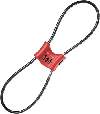 Immagine prodotto di ROCKBROS Lucchetto a combinazione a 3 cifre per bicicletta, lucchetto antifurto per biciclette e e-bike, cavo in acciaio da 5,5 mm, doppio anello, rosso