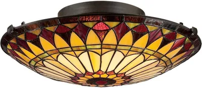 Produktbild von Tiffany West End Glas Decke Lampe Bronze Vintage 2 Lichter E27