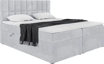 Produktbild von MEBLINI Boxspringbett mit Bettkasten - Gepolstert Doppelbett mit Matratze und Topper - Polsterbett mit Stauraum - Bett mit Kopfteil - Stauraumbett - LUKAS - 200x200 - H4/Hellgrau Samt