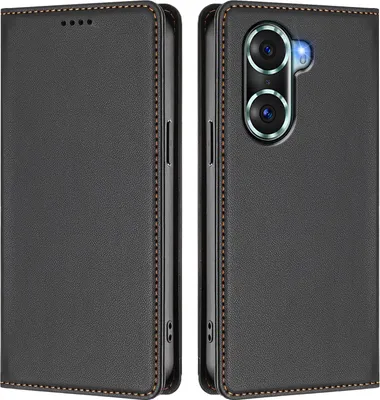 Produktbild von Handyhülle für Honor 60 Pro, Kunstleder Klapphülle Stoßfeste Magnetische Hülle mit Ständer Schwarz