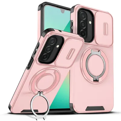 Obrázek produktu pro Dvouvrstvé pouzdro pro Samsung Galaxy A57, posuvným krytem fotoaparátu a magnetickým kroužkovým stojánkem Růžový