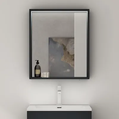Produktbild von doporro Spiegelschrank Wandspiegel mit LED-Beleuchtung und Ablage Wandschrank in Matt Anthrazit aus Holz 60x12x70cm Hängeschrank für Badezimmer Spiegelschrank01