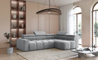 Produktbild von Ecksofa Designersofa DARCY in Stoff Salvador Hellgrau Ottomane Rechts