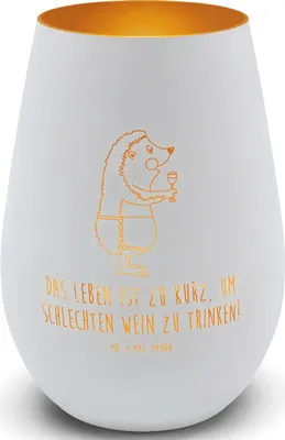 Produktbild von Mr. & Mrs. Panda Teelichthalter Glas Igel Wein - Weiß - Geschenk, Laterne, Kerzenhalter, Weinliebhaber, Windlicht, Weißwein, Lustige Sprüche, trinken, dekolicht, Weinglas
