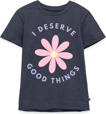 Produktbild von Spreadshirt I Deserve Good Things Statement Hippie Spruch Blumen Kinder Premium T-Shirt, 122/128 (6 Jahre), Jeansblau