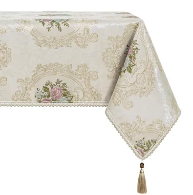 Immagine prodotto di Tovaglia con frange, motivo floreale, color beige, 140x240 cm, rettangolare