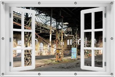 Produktbild von Wallario Outdoor-Poster für Garten oder Balkon 100 x 150 cm: Verlassene Industriehalle - Alte Fabrik