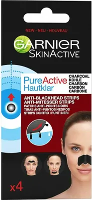 Zdjęcie produktu dla Garnier - Pure Active - Paski przeciw zaskórnikom - węgiel aktywny - nos, czoło i broda - 4 paski - 1 szt