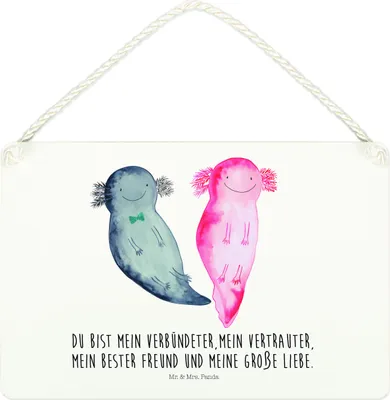 Produktbild von Mr. & Mrs. Panda Wandbild Holz Axolotl Freundin DIN A4 - Weiß - Geschenk, Lurch, Paar, Liebe, Valentinstag, kleine aufmerksamkeit, Holzschild, Schild, Türschild, holzbild