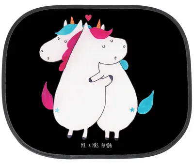 Produktbild von Mr. & Mrs. Panda Sonnenschutz Fenster Auto Einhorn Mitteilung - Schwarz - Geschenk, Unicorn, Liebe, Einhörner, Sonnenblende, Lustig, Valentinstag, hitzeschutz, Fürs