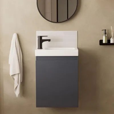 Produktbild von LISA schwarzer Waschbeckenschrank + Wasserhahn