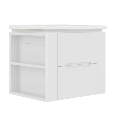 Produktbild von Flieks Waschbecken mit Unterschrank 61x46x50 cm, Badezimmerschrank wandhängend, Kommode mit LED-Radarsensor-Beleuchtung, 2 seitliche Ablagen, weiß