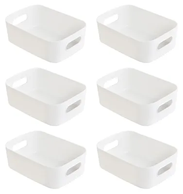 Image de Lot de 6 boîtes de rangement, organiseurs avec poignées, boîtes de rangement en plastique à usage domestique, caisses/paniers de rangement pratiques pour l'armoire, la cuisine et la salle de bains.