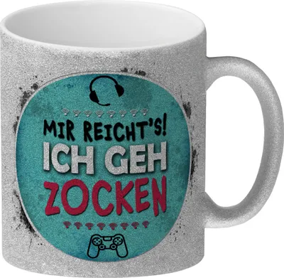 Produktbild von Mir reicht's! Ich geh zocken Glitzer-Glitzer-Kaffeebecher