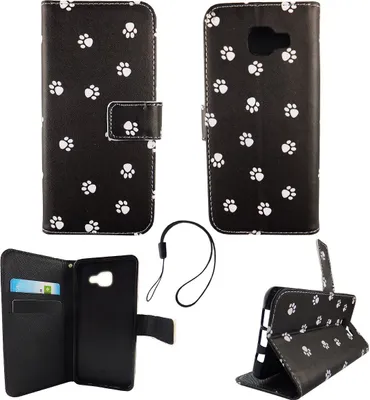 Productafbeelding van Telefoontas voor Samsung Galaxy A5 2016, met stippenprint en afbeelding van hondepoten