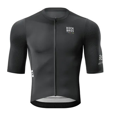 Produktbild von ROCKBROS Road to Sky Herren Radtrikot Kurzarm Atmungsaktiv Fahrradtrikot mit Taschen für MTB Rennrad Laufen Schwarz Euro Größe L