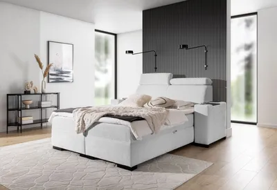 Obrázek produktu pro Čalouněná manželská postel 200x200 VALIKA - bílá + topper