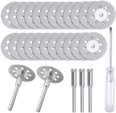 Trennscheiben (22 mm) 25 Stück mit 402 Dorn (3 mm) 5 Stück und Schraubendreher Geeignet für rotierende Werkzeuge