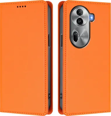 Immagine prodotto di Custodia in pelle per Oppo Reno11 Pro 5G, custodia a libro magnetica in Finto cuoio con supporto, arancione