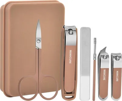 Produktbild von INF Professionelles 6-teiliges Nagelknipser-Set mit Auffangbehälter Braun