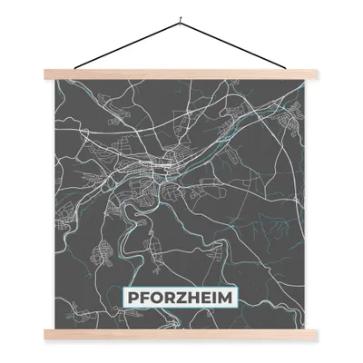 Produktbild von MuchoWow® Textilposter Deutschland - Blau - Pforzheim - Stadtplan - Karte 40x40 cm mit holzfarbenen Rahmen - Posterleiste