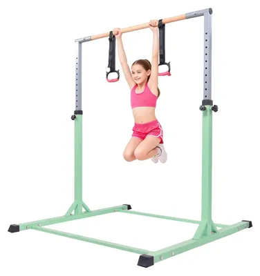 Immagine prodotto di Barra di ginnastica per bambini - Barra ribaltabile da ginnastica per interni - Regolabile in 13 posizioni in altezza - Portata fino a 200 kg - Per l'allenamento a casa - Verde