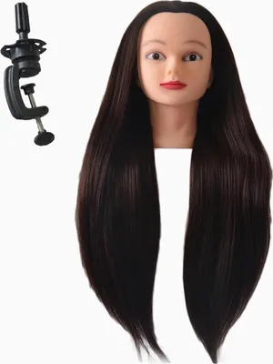 Produktbild von Mannequinkopf Kunstfaser Trainingskopf Flechtkopf Haarstyling-Puppe Kosmetik Puppenkopf Friseur(Black)