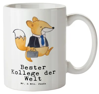 Produktbild von Mr. & Mrs. Panda Pott Fuchs Bester Kollege der Welt - Weiß - Geschenk, Haferl, Keramiktasse, Büro, Riesenkaffeetasse, Teepott, Ruhestand, Geschenkidee, Beruf, Arbeit