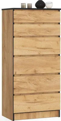 Produktbild von Kommode in Eiche mit 6 geräumigen Schubladen, 60 cm breit, 130 cm hoch Organizer Kommode mit Schubladen Holz Highboard Sideboard Schrank