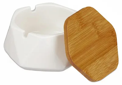 Produktbild von 5 x Aschenbecher mit Deckel, Keramik, draußen & drinnen, HxBxT: 6 x 10,5 x 10,5 cm, Windaschenbecher, weiß/natur