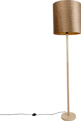 Produktbild von Holz Stehleuchte mit Samtschirm Krokodildesign 40cm Mels