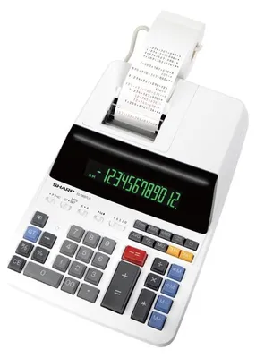 Produktbild von Sharp EL-2607LG, Desktop, Druckrechner, 12 Ziffern, Wechselstrom/Batterie, Schwarz, Weiß