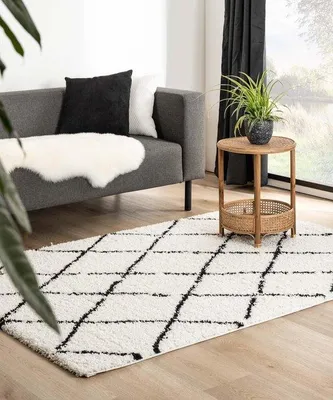 Produktbild von Unyqoos® Berber-Teppich Habitat – hochflor, Weiß/Schwarz, 200×300 cm, Florhöhe 3 cm, 1,9 kg/m², strapazierfähig & farbbeständig